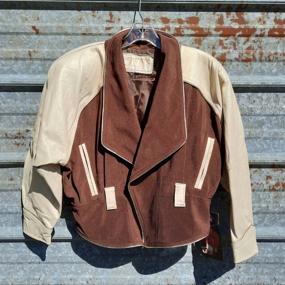 VINTAGE 80's Shimmery Two Toned Leather Jacket NWT - Picture 15 of 16